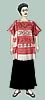 Red and white huipil with geometric designs