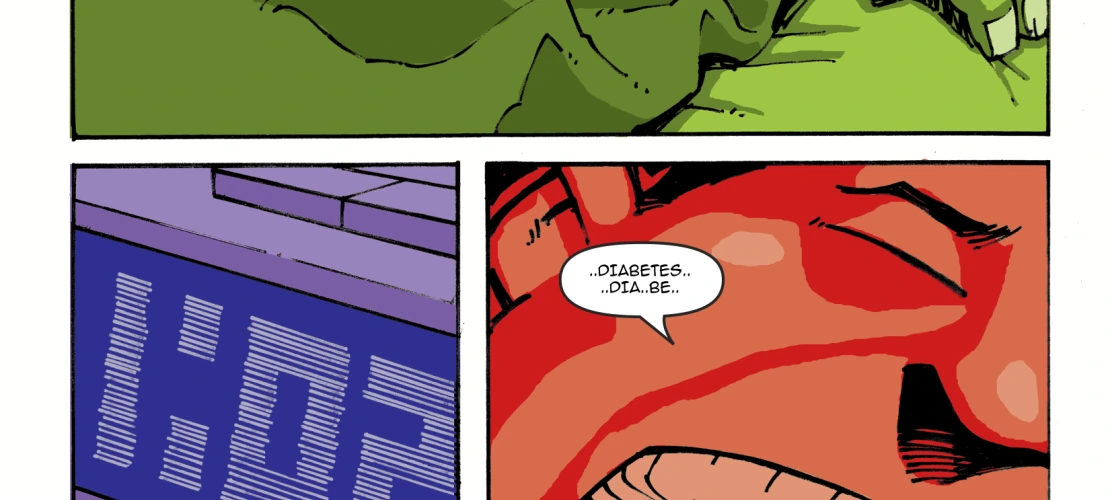 Page 11. It's 1:02 a.m. The sleepy youth goes to bed, still thinking about the earlier conversation about diabetes. He soon begins to dream.