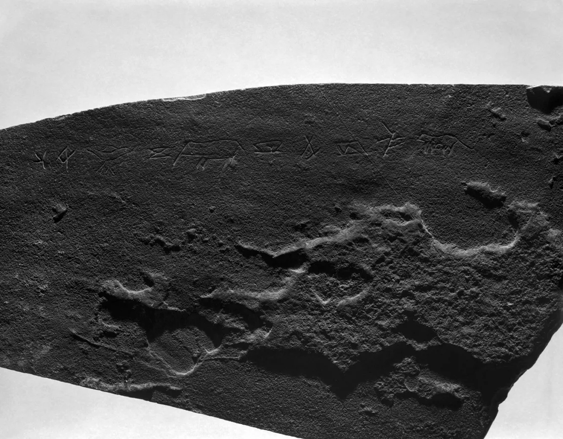 Stone slab with incised symbols and images of animals