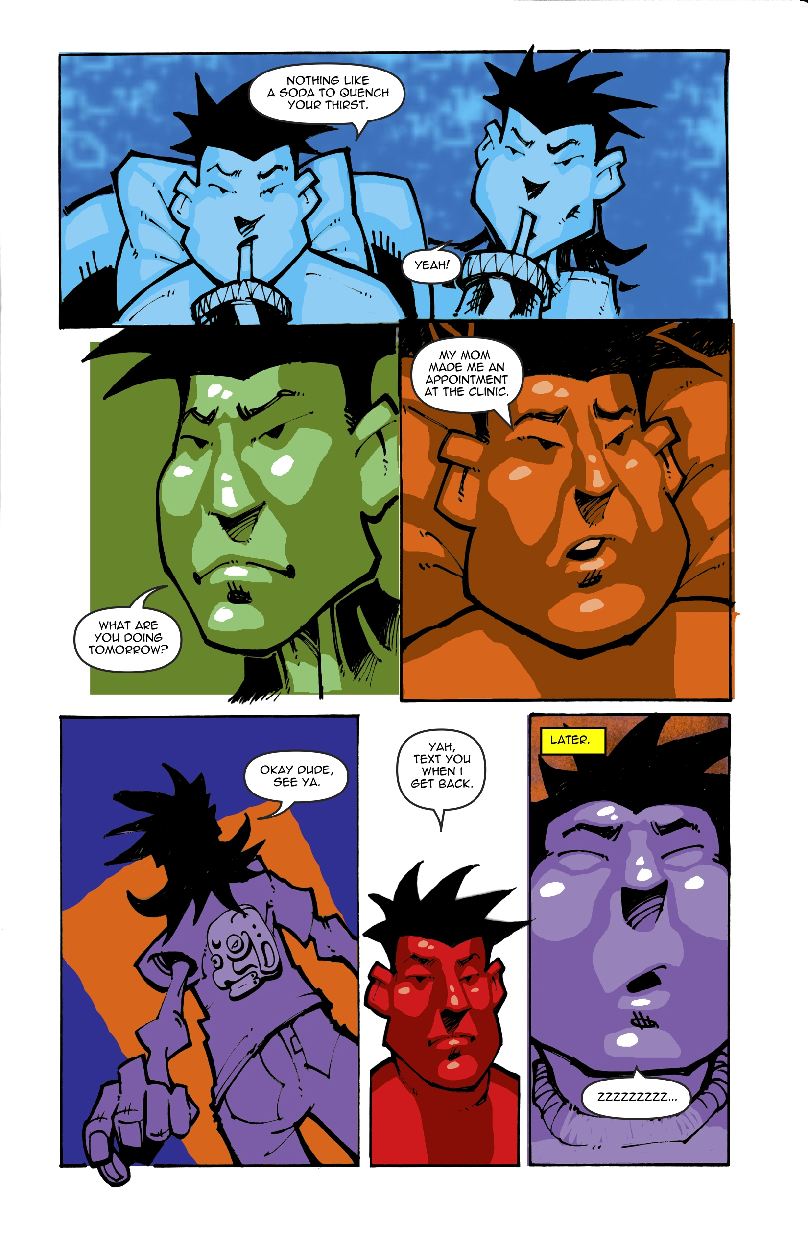 Page 10. Tomas leaves to go home. Brandon falls asleep.