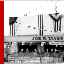 a montage of two images: 1. a book cover entitled "Pursuing the American Dream" by Howard Eng, and a photo of Joe W. Tang's Market in Tucson